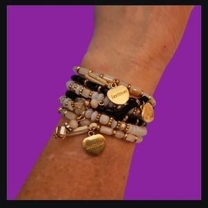 5/$25 Set of Six Black & White Acrylic Stretch Bracelets